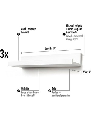NY Home 35,6 cm Asılı Raf Seti, 3'lü Beyaz, Kompozit Ahşap, Duvara Monte Edilmiş Saklama Rafları, Yatak Odası, Oturma Odası, Banyo, Mutfak, Ofis ve Daha Fazlası Için, 14 Inç (3 Adet)