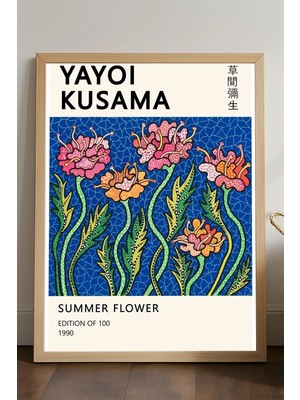 Duvarda Yayoi Kusama Doğal Ahşap Çerçeveli Poster, Dekoratif Sanatsal Duvar Tablosu