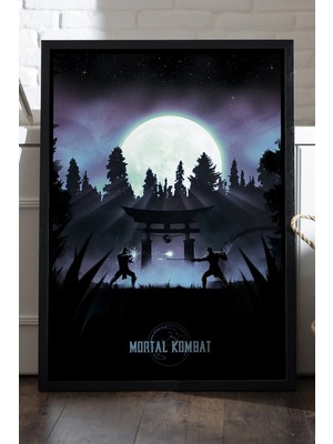 Duvarda Mortal Kombat Siyah Ahşap Çerçeveli Poster, Dekoratif Oyun Duvar Tablosu