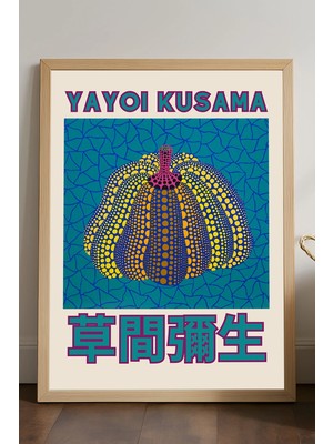 Duvarda Yayoi Kusama Doğal Ahşap Çerçeveli Poster, Dekoratif Sanatsal Duvar Tablosu
