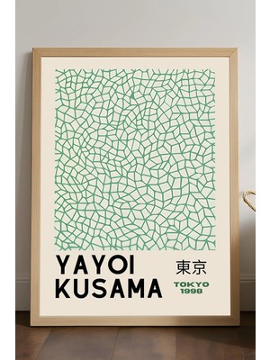 Duvarda Yayoi Kusama Doğal Ahşap Çerçeveli Poster, Dekoratif Sanatsal Duvar Tablosu