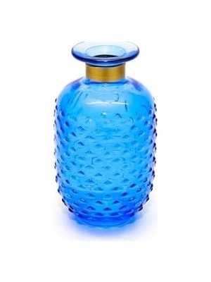 NY Home Gold Boyunlu Saks Mavisi Cam Vazo (15 Cm)