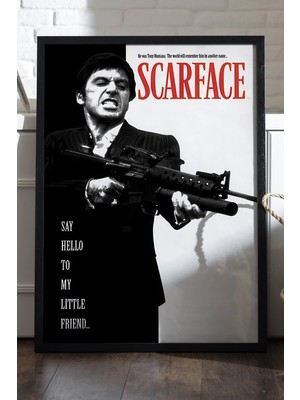 Duvarda Scarface Siyah Ahşap Çerçeveli Poster, Dekoratif Film Duvar Tablosu
