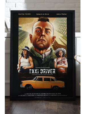 Duvarda Taxi Driver Siyah Ahşap Çerçeveli Poster, Dekoratif Film Duvar Tablosu