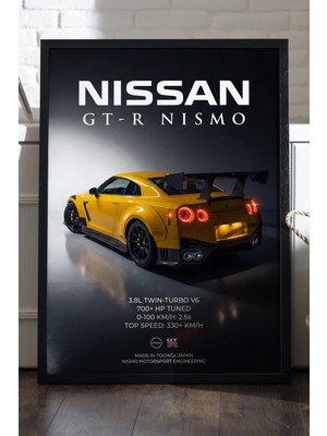Duvarda Nissan Gt-R Nismo Siyah Ahşap Çerçeveli Poster, Dekoratif Araba Duvar Tablosu