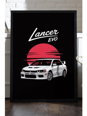 Duvarda Mitsubishi Lancer Evo Iv Siyah Ahşap Çerçeveli Poster, Dekoratif Araba Duvar Tablosu