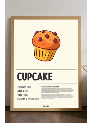 Duvarda Cupcake Ahşap Çerçeveli Poster, Dekoratif Mutfak Duvar Tablosu