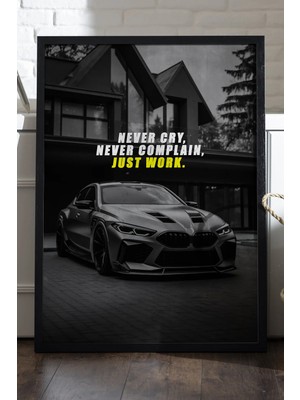 Duvarda Araba Motivasyon Siyah Ahşap Çerçeveli Poster, Dekoratif Araba Duvar Tablosu