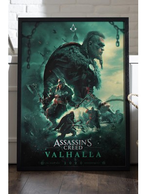 Duvarda Assassin's Creed Valhalla Siyah Ahşap Çerçeveli Poster, Dekoratif Oyun Duvar Tablosu