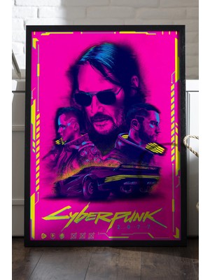 Duvarda Cyberpunk 2077 Siyah Ahşap Çerçeveli Poster, Dekoratif Oyun Duvar Tablosu