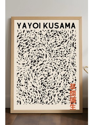 Duvarda Yayoi Kusama Doğal Ahşap Çerçeveli Poster, Dekoratif Sanatsal Duvar Tablosu