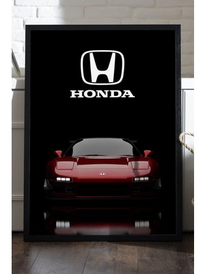 Duvarda Honda Nsx Siyah Ahşap Çerçeveli Poster, Dekoratif Araba Duvar Tablosu