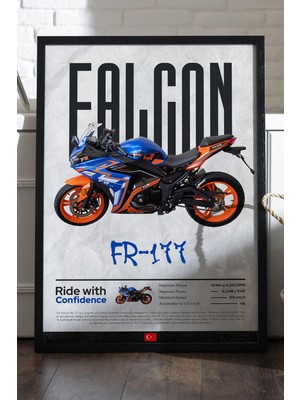 Duvarda Falcon Fr 177 Siyah Ahşap Çerçeveli Poster, Dekoratif Motosiklet Duvar Tablosu
