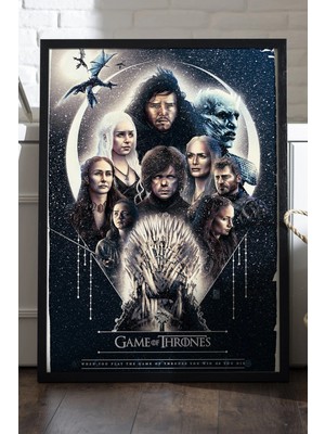 Duvarda Game Of Thrones Siyah Ahşap Çerçeveli Poster, Dekoratif Dizi Duvar Tablosu