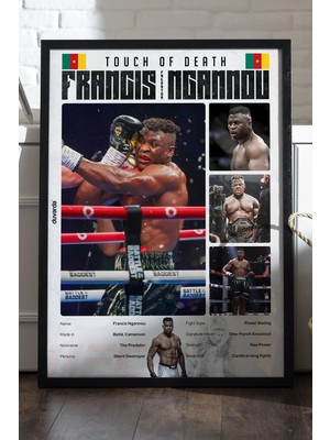 Duvarda Francis Ngannou Ufc Siyah Ahşap Çerçeveli Poster, Dekoratif Dövüş Duvar Tablosu