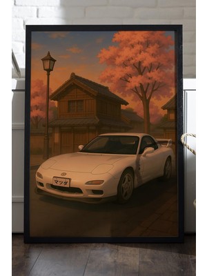 Duvarda Mazda Rx-7 Siyah Ahşap Çerçeveli Poster, Dekoratif Araba Duvar Tablosu