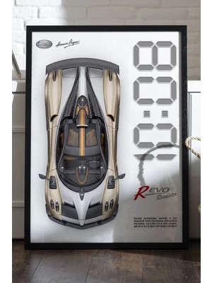 Duvarda Revo Roadster Siyah Ahşap Çerçeveli Poster, Dekoratif Araba Duvar Tablosu