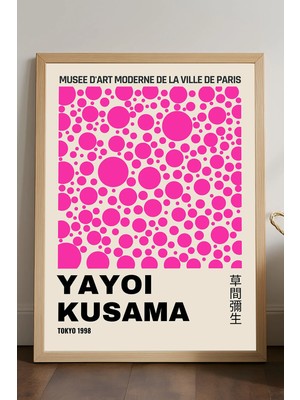 Duvarda Yayoi Kusama Doğal Ahşap Çerçeveli Poster, Dekoratif Sanatsal Duvar Tablosu