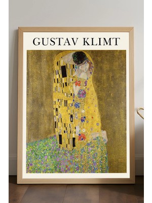 Duvarda Gustav Klimt Doğal Ahşap Çerçeveli Poster, Dekoratif Sanatsal Duvar Tablosu
