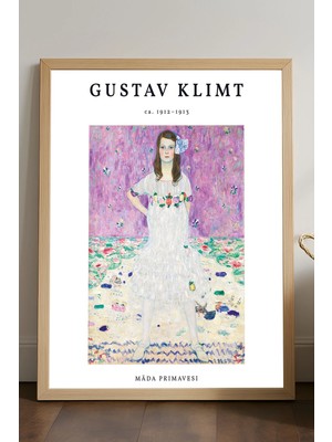 Duvarda Gustav Klimt Doğal Ahşap Çerçeveli Poster, Dekoratif Sanatsal Duvar Tablosu