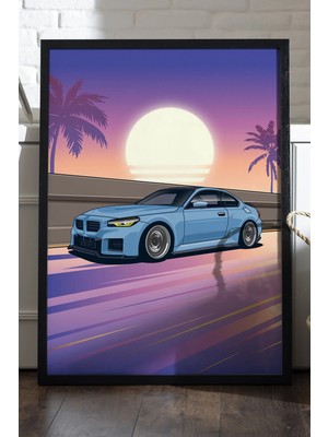 Duvarda Bmw M2 Siyah Ahşap Çerçeveli Poster, Dekoratif Araba Duvar Tablosu