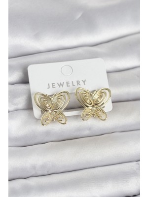 Mey Ithalat® Füsun Küpesi Model Gold Renk Kelebek Model Pirinç Kadın Küpe