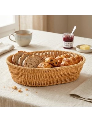 Yağmur Store El Yapımı Doğal Hasır Sepet - Büyük Boy Oval Ekmeklik ve Çok Amaçlı Sunumluk (31X24X8 Cm)