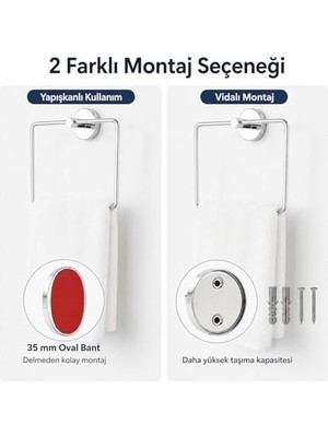 NY Home Iris Krom Kaplama Kare Havluluk, Yapışkanlı ve Vidalı Montajlı Banyo Havlu Askısı, 35 mm Oval Bantlı