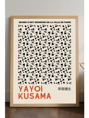 Duvarda Yayoi Kusama Doğal Ahşap Çerçeveli Poster, Dekoratif Sanatsal Duvar Tablosu