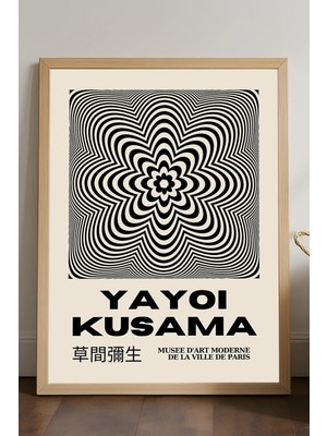 Duvarda Yayoi Kusama Doğal Ahşap Çerçeveli Poster, Dekoratif Sanatsal Duvar Tablosu