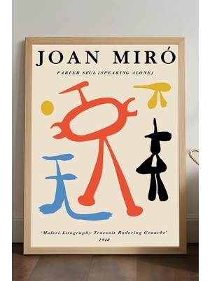 Duvarda Joan Miro Doğal Ahşap Çerçeveli Poster, Dekoratif Sanatsal Duvar Tablosu