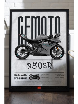 Duvarda Cfmoto 250 Sr Siyah Ahşap Çerçeveli Poster, Dekoratif Motosiklet Duvar Tablosu