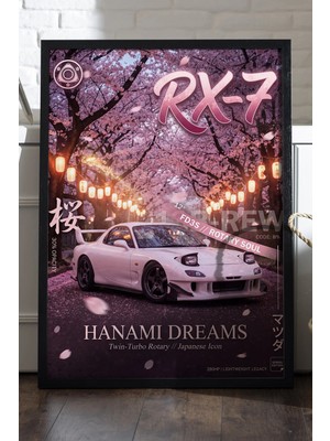 Duvarda Mazda Rx-7 Siyah Ahşap Çerçeveli Poster, Dekoratif Araba Duvar Tablosu