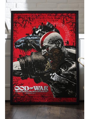 Duvarda God Of War Siyah Ahşap Çerçeveli Poster, Dekoratif Oyun Duvar Tablosu