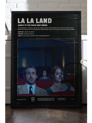 Duvarda La La Land Siyah Ahşap Çerçeveli Poster, Dekoratif Film Duvar Tablosu