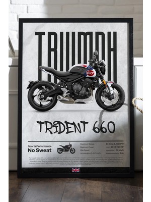 Duvarda Triump Trident 660 Siyah Ahşap Çerçeveli Poster, Dekoratif Motosiklet Duvar Tablosu
