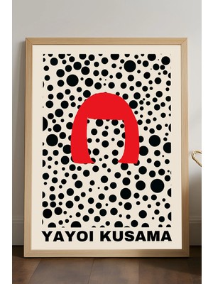 Duvarda Yayoi Kusama Doğal Ahşap Çerçeveli Poster, Dekoratif Sanatsal Duvar Tablosu