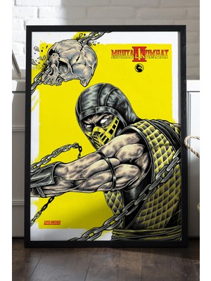 Duvarda Mortal Kombat Siyah Ahşap Çerçeveli Poster, Dekoratif Oyun Duvar Tablosu