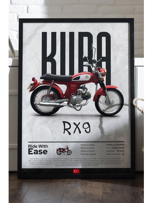 Duvarda Kuba Rx 9 Siyah Ahşap Çerçeveli Poster, Dekoratif Motosiklet Duvar Tablosu
