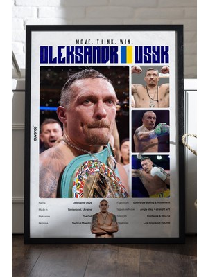 Duvarda Oleksandr Usyk Boks Siyah Ahşap Çerçeveli Poster, Dekoratif Dövüş Duvar Tablosu