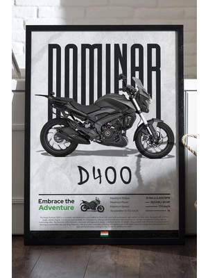 Duvarda Bajaj Dominar 400 Siyah Ahşap Çerçeveli Poster, Dekoratif Motosiklet Duvar Tablosu
