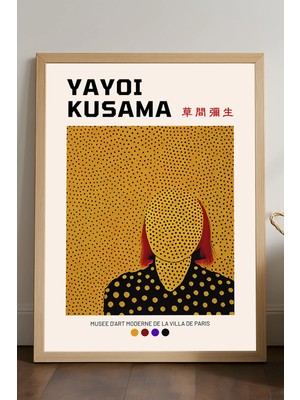 Duvarda Yayoi Kusama Doğal Ahşap Çerçeveli Poster, Dekoratif Sanatsal Duvar Tablosu
