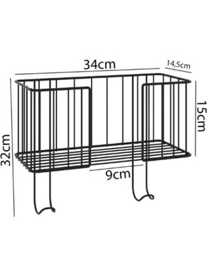 NY Home Kapı Arkası Ütü Masası Askı Aparatı, Metal Tel Sepetli, Siyah, 34X14,5X15 cm