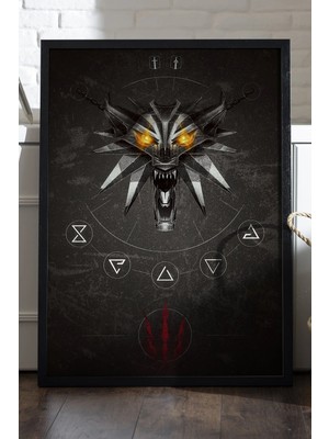 Duvarda The Witcher Siyah Ahşap Çerçeveli Poster, Dekoratif Oyun Duvar Tablosu