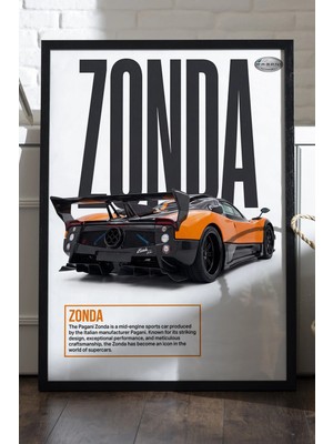 Duvarda Pagani Zonda Siyah Ahşap Çerçeveli Poster, Dekoratif Araba Duvar Tablosu