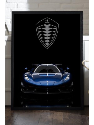 Duvarda Koenigsegg Jesko Siyah Ahşap Çerçeveli Poster, Dekoratif Araba Duvar Tablosu