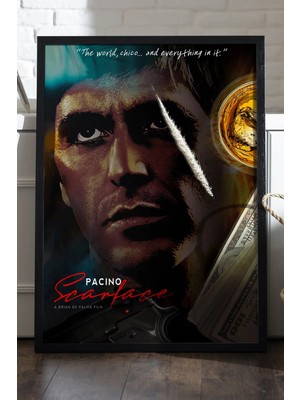 Duvarda Scarface Siyah Ahşap Çerçeveli Poster, Film Duvar Tablosu