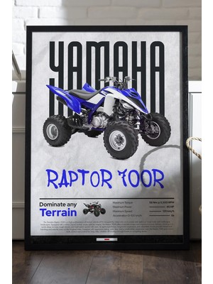 Duvarda Yamaha Raptor 700R Siyah Ahşap Çerçeveli Poster, Dekoratif Motosiklet Duvar Tablosu