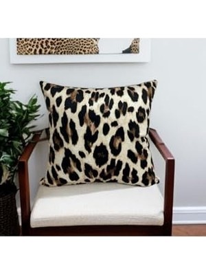 NY Home Leopar Desen Çift Taraflı Dijital Baskılı Dekoratif Kırlent Kılıfı 45X45