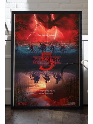 Duvarda Stranger Things Siyah Ahşap Çerçeveli Poster, Dizi Duvar Tablosu